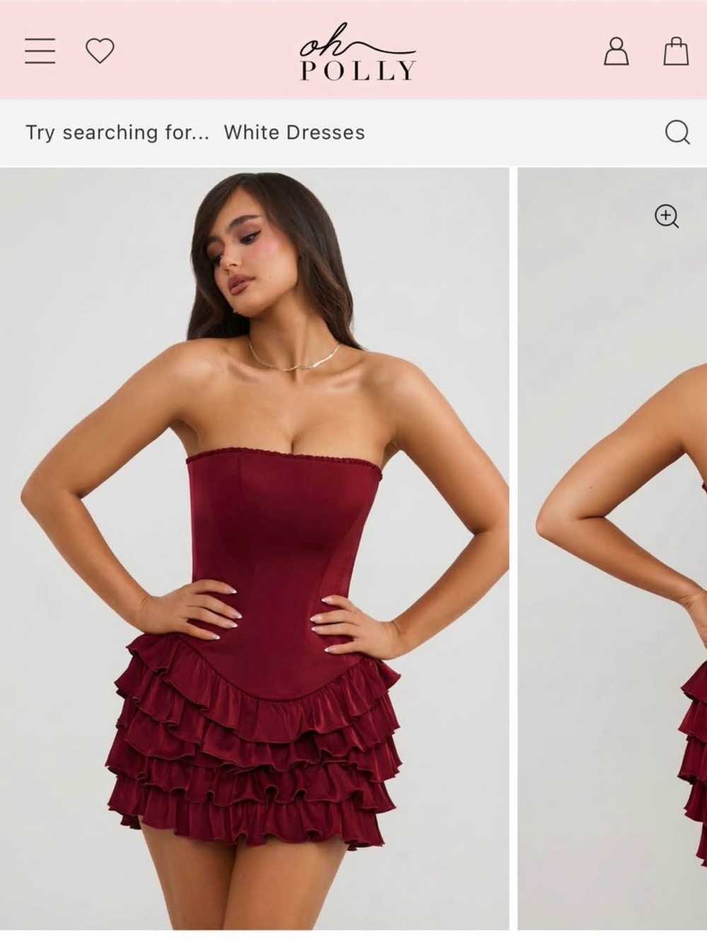 Oh Polly Strapless Ruffle Mini Dress in Burgundy
